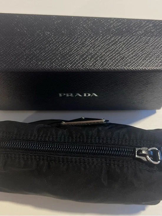 Prada Small Black Nylon Triangle Logo Pouch with Silver Plaque - Picture 2 of 4